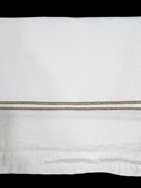 Restoration Hardware Italian White Hotel Camel Satin Stitch Shower Curtain 66x66